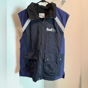 FedEx Navy Blue Zip Up Vest with Pockets and Fleece Lined Size Medium